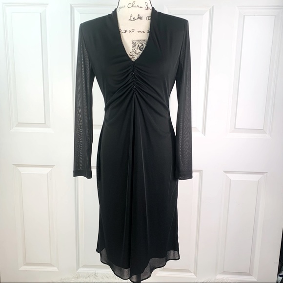 Rimini Mesh Sheer Long Sleeves Ruched Dress - Picture 1 of 15